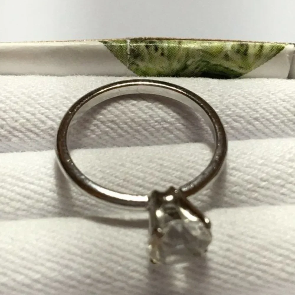 Vintage Engagement Ring Size 6.5 Simulated Diamond Silver Tone Band